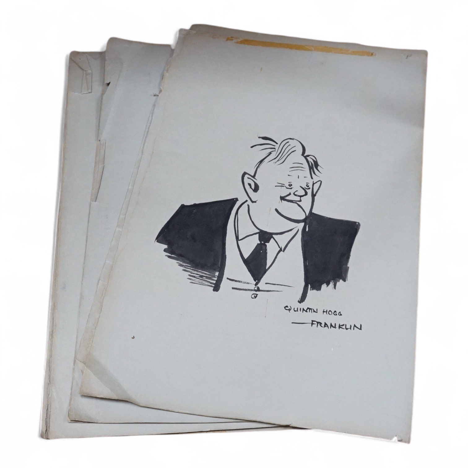 Stanley Arthur Franklin (1930-2004), ten unframed original works on paper, cartoon portraits to include Quintin Hogg, Crossman and Silverman, each signed, 54 x 32cm